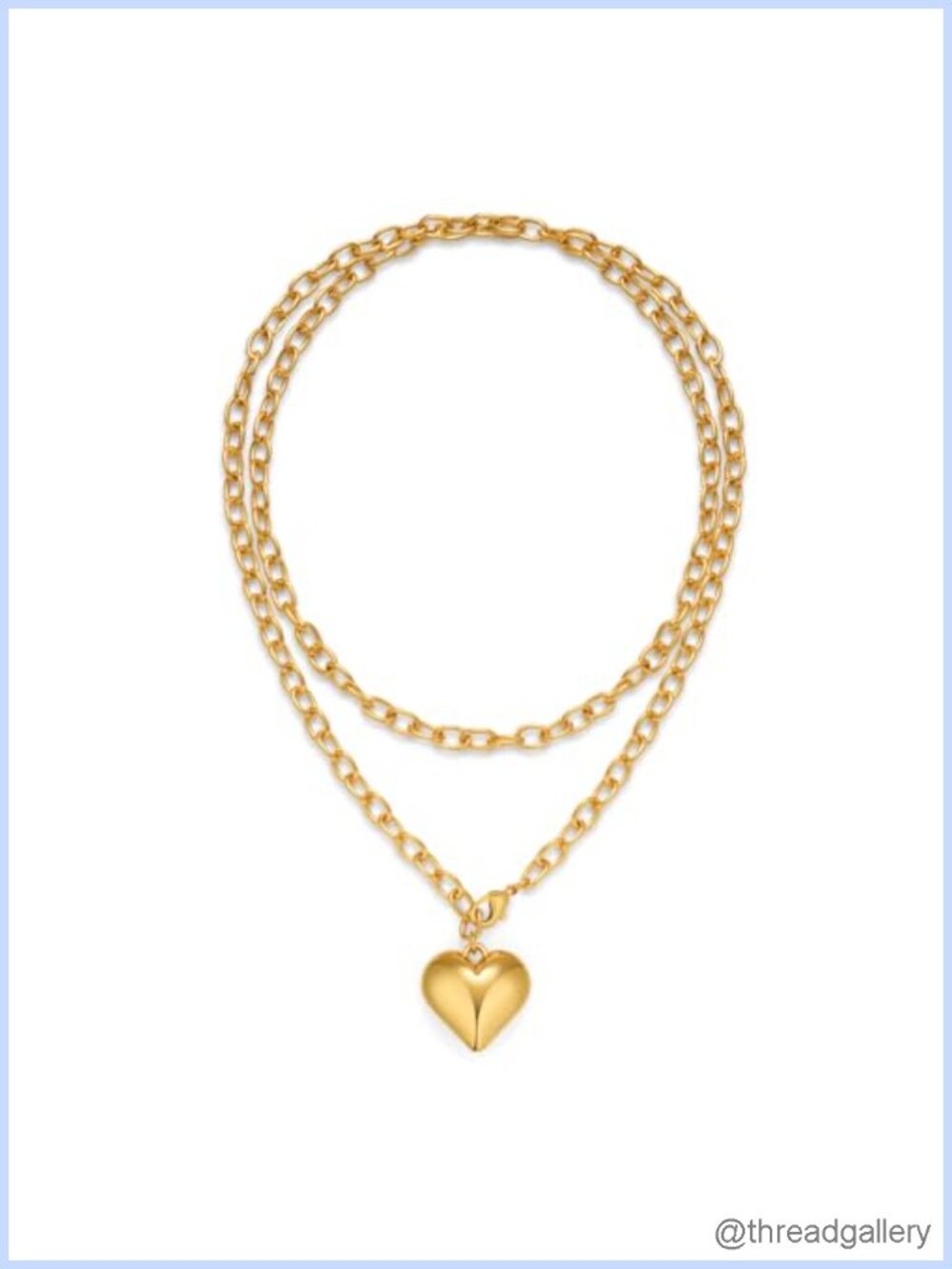 Gold Heart Pendant Necklace Puffy Heart Beaded Chain Statement Necklace
